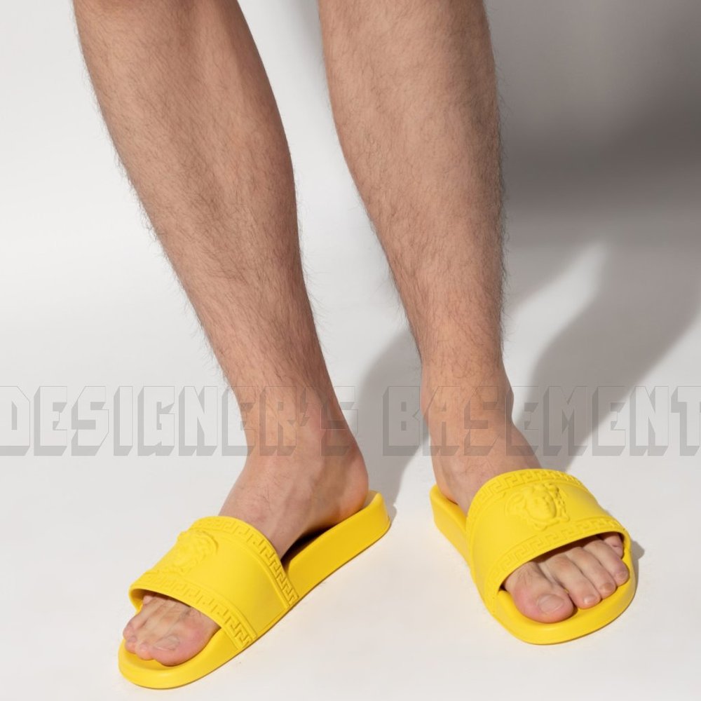 VERSACE mens 47EU - 14US sun yellow CARDINAL Medusa head FLIP-FLOP slide sandals - Picture 4 of 9